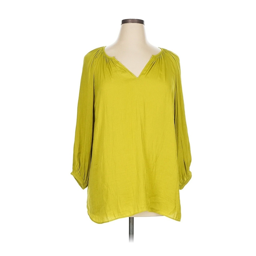 Carolina Belle Montreal Women's Size 1X Blouse Lime Green Boho Peasant Flowy